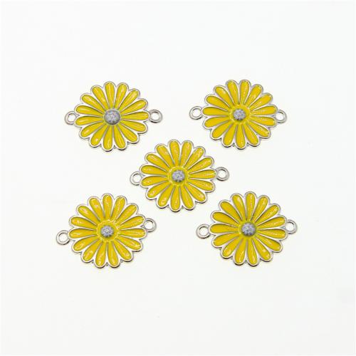 Flower Zinc Alloy Connector Daisy platinum color plated fashion jewelry & DIY & enamel & 1/1 loop yellow nickel lead & cadmium free Approx Sold By Bag