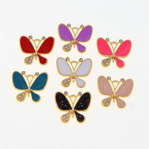 Zinc Alloy Enamel Pendants Butterfly KC gold color plated fashion jewelry & DIY & with rhinestone nickel lead & cadmium free Approx Sold By Bag