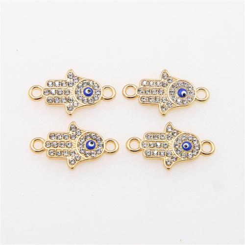 Evil Eye Connector Zinc Alloy Hand KC gold color plated fashion jewelry & DIY & micro pave cubic zirconia & enamel & 1/1 loop blue nickel lead & cadmium free Approx Sold By Bag