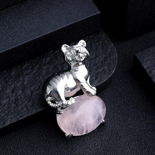 Gemstone Pendants Jewelry Natural Stone with Zinc Alloy Tiger silver color plated DIY Sold By PC