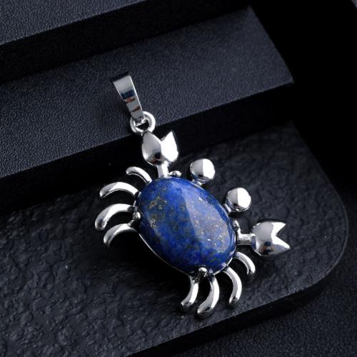 Gemstone Pendants Jewelry Natural Stone with Zinc Alloy Crab silver color plated DIY Sold By PC