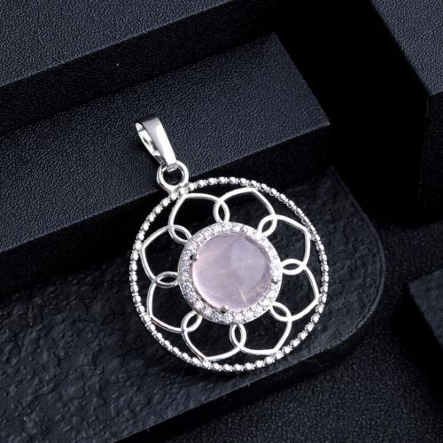Gemstone Pendants Jewelry Natural Stone with Zinc Alloy Flower silver color plated DIY Sold By PC