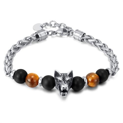 Stainless Steel Jewelry Bracelet 304 Stainless Steel with Tiger Eye with 40mm extender chain polished fashion jewelry & for man original color nickel lead & cadmium free Length Approx 200 mm Sold By PC