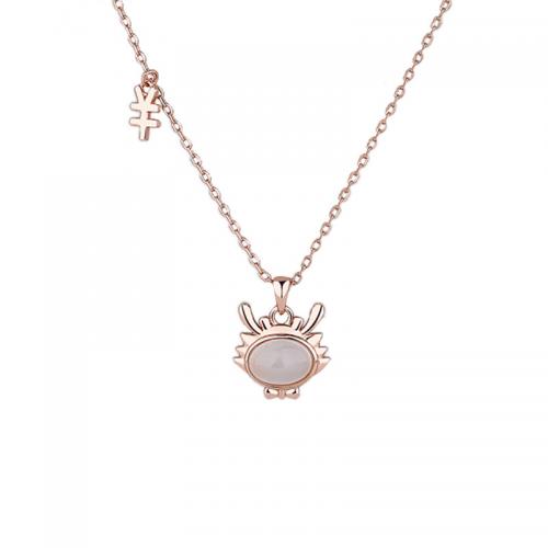 925 Sterling Silver Necklaces with White Chalcedony with 5CM extender chain plated for woman rose gold color Length Approx 40 cm Sold By PC