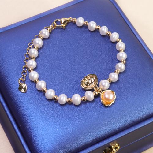 Freshwater Cultured Pearl Bracelet Freshwater Pearl with Brass real gold plated fashion jewelry & for woman pearl size 5-6mm Length Approx 20 cm Sold By PC