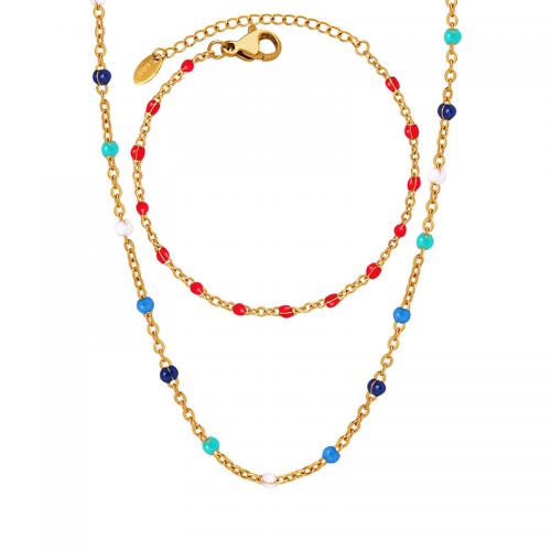 Zestawy biżuterii, Titantium stali, różne style do wyboru & dla kobiety & emalia, dostępnych więcej kolorów, Bracelet-17cm tail chain 5cm, necklace 46cm, sprzedane przez PC