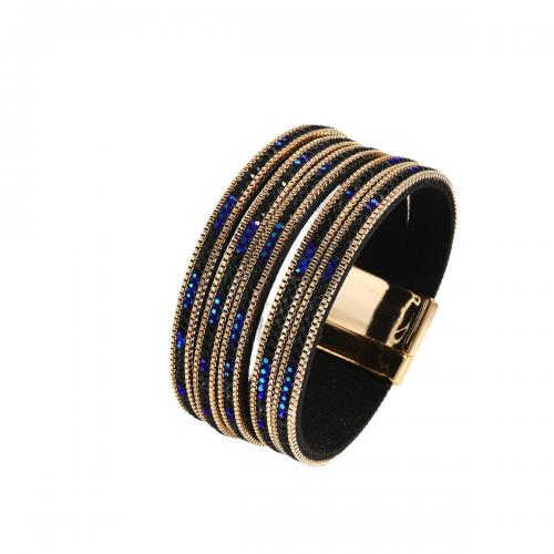 PU Leather Cord Bracelets with Magnet handmade multilayer & for woman & with rhinestone 27mm Length Approx 19.5 cm Sold By PC