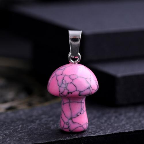 Gemstone Pendants Jewelry Natural Stone with Zinc Alloy mushroom silver color plated DIY Sold By PC