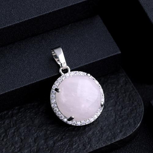 Gemstone Pendants Jewelry Natural Stone with Zinc Alloy Dome silver color plated DIY & with rhinestone Sold By PC