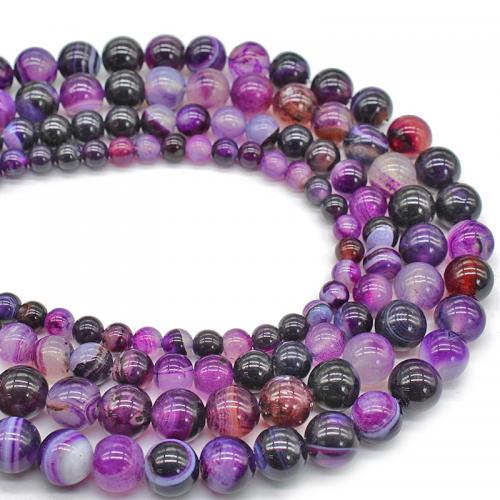 Natürliche Streifen Achat Perlen, rund, poliert, DIY & verschiedene Größen vorhanden, violett, verkauft per ca. 38 cm Strang