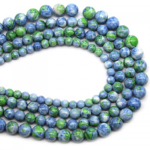 Regen Blumen Stein Perlen, rund, poliert, DIY & verschiedene Größen vorhanden, blau, verkauft per ca. 38 cm Strang