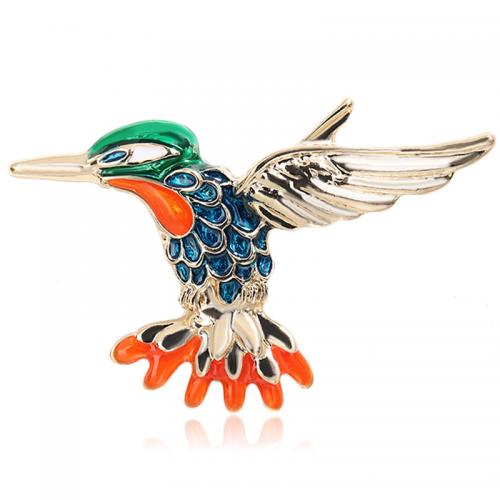 Zinc Alloy Brooches Hummingbird gold color plated for woman & enamel mixed colors nickel lead & cadmium free Sold By PC