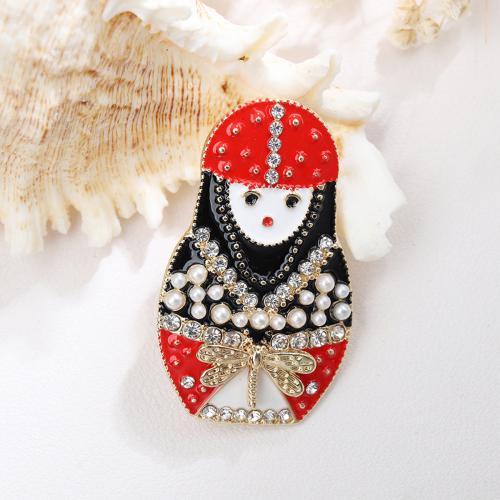 Zinc Alloy Brooches Girl gold color plated for woman & enamel & with rhinestone mixed colors nickel lead & cadmium free Sold By PC