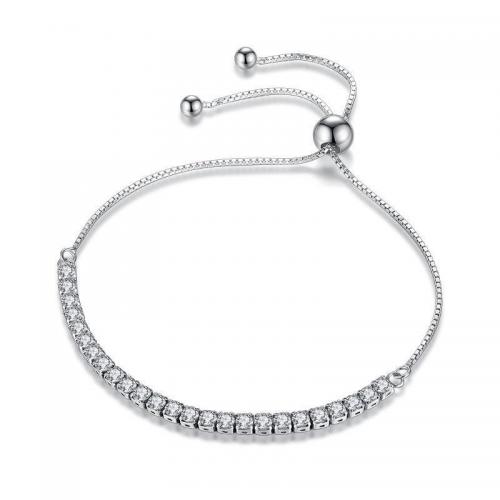 laiton bracelet, Plaqué de platine, chaîne de boîte & pavé de micro zircon & pour femme, Longueur Environ 11 pouce, Vendu par PC