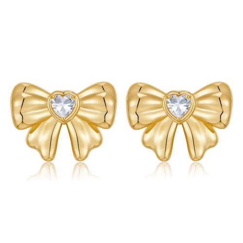 Cubic Zirconia Micro Pave Brass Earring Bowknot 18K gold plated fashion jewelry & micro pave cubic zirconia & for woman golden nickel lead & cadmium free Sold By Pair