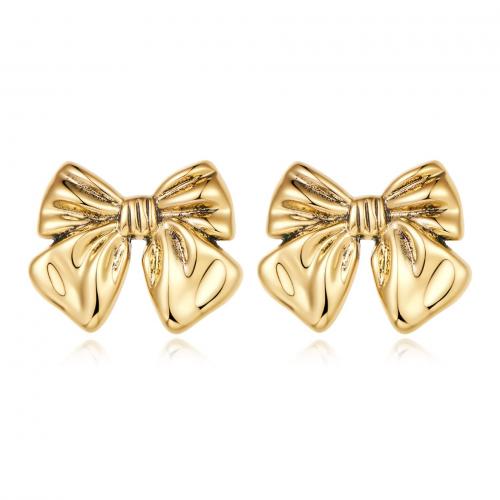 Brass Stud Earring Bowknot real gold plated fashion jewelry & for woman nickel lead & cadmium free Sold By Pair