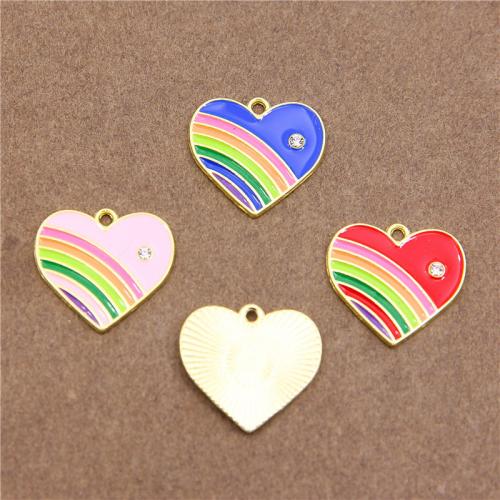 Zinc Alloy Enamel Pendants Heart KC gold color plated fashion jewelry & DIY & with rhinestone nickel lead & cadmium free Approx Sold By Bag