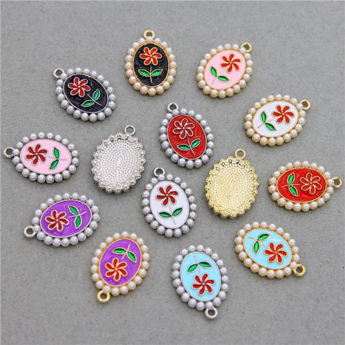 Zinc Alloy Enamel Pendants with Plastic Pearl Flat Oval plated fashion jewelry & DIY nickel lead & cadmium free Approx Sold By Bag
