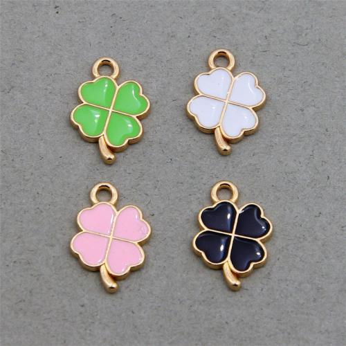 Zinc Alloy Enamel Pendants Four Leaf Clover KC gold color plated fashion jewelry & DIY nickel lead & cadmium free Approx Sold By Bag