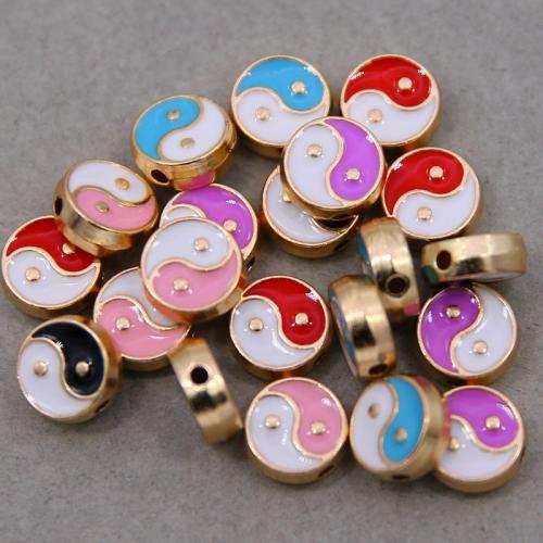 Zinc Alloy Jewelry Beads Flat Round plated fashion jewelry & DIY & enamel nickel lead & cadmium free Approx Sold By Bag