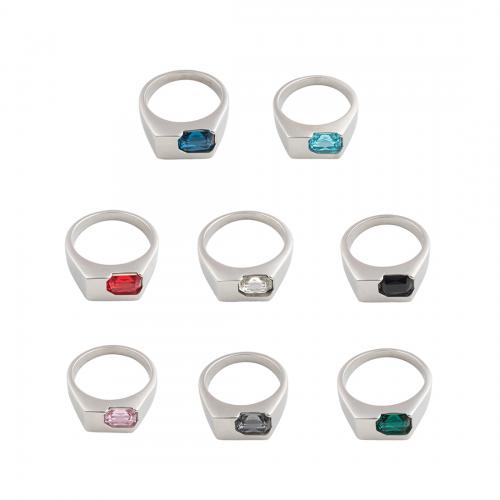 Roestvast staal vinger ring, 304 roestvrij staal, met Kristal, mode sieraden & uniseks & verschillende grootte voor keus, oorspronkelijke kleur, Verkocht door PC