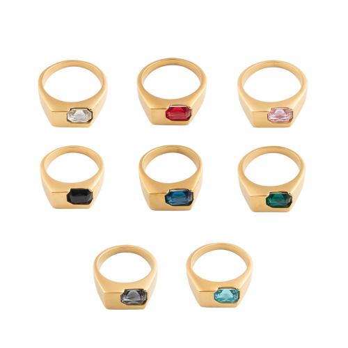 Prst prsten z nerezové oceli, 304 Stainless Steel, s Krystal, módní šperky & unisex & různé velikosti pro výběr, zlatý, Prodáno By PC