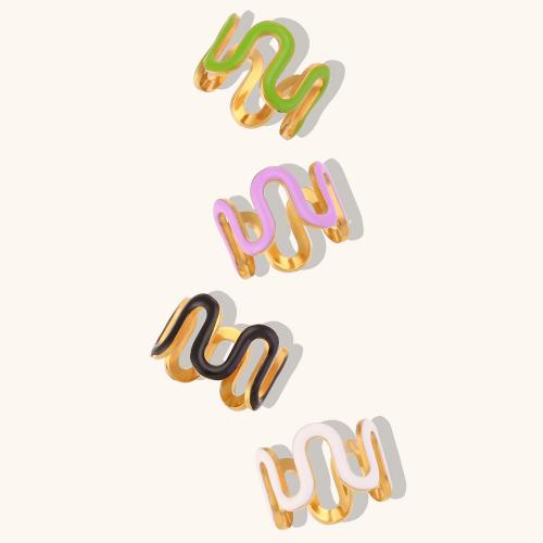 المينا خاتم الإصبع الفولاذ المقاوم للصدأ, 304 الفولاذ المقاوم للصدأ, 18K الذهب مطلي, حجم مختلفة للاختيار & للمرأة, المزيد من الألوان للاختيار, تباع بواسطة PC