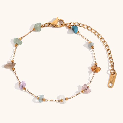 Gemstone Bracelets 316L Stainless Steel with Gemstone with 5cm extender chain 18K gold plated fashion jewelry & for woman golden Sold Per Approx 17 cm Strand