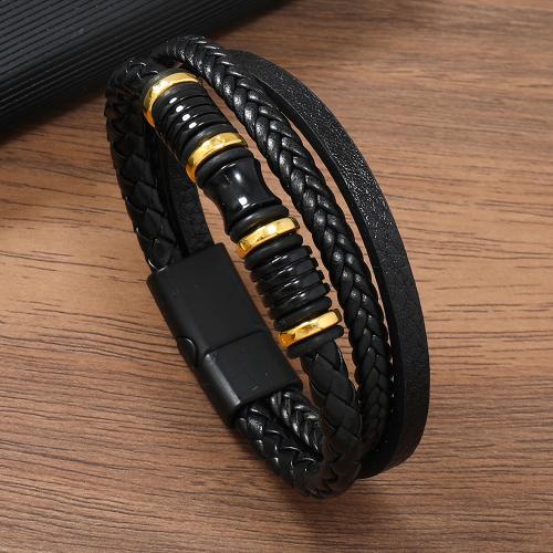 PU Leather Cord Bracelets with Zinc Alloy plated vintage & for man Length 21.5 cm Sold By PC