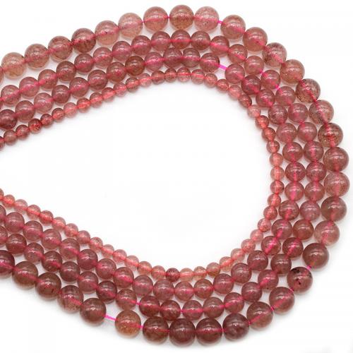 Naturliga Quartz smycken pärlor, Jordgubbs Kvarts, Rund, polerad, DIY & olika storlek för val, röd, Såld Per Ca 38 cm Strand