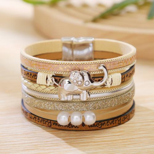 PU Leather Cord Bracelets with Copper Coated Plastic & 304 Stainless Steel & Zinc Alloy silver color plated vintage & for woman Length 20 cm Sold By PC