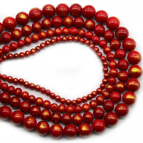 Gemstone Smycken Pärlor, Cloisonne Stone, Rund, polerad, DIY & olika storlek för val, röd, Såld Per Ca 38 cm Strand