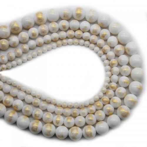 Gemstone Smycken Pärlor, Cloisonne Stone, Rund, polerad, DIY & olika storlek för val, vit, Såld Per Ca 38 cm Strand