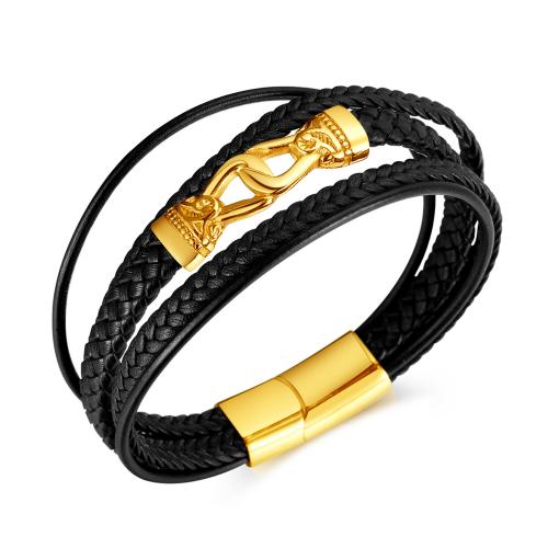PU Leather Cord Bracelets with 304 Stainless Steel Vacuum Ion Plating vintage & for man Length 21.5 cm Sold By PC