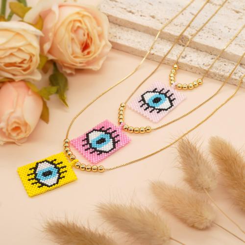 Evil Eye Jewelry Necklace Seedbead Square gold color plated Bohemian style & evil eye pattern & for woman Length 60 cm Sold By PC