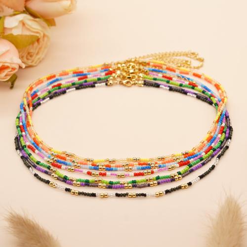 Glass Seed Beads Necklace with Zinc Alloy with 5CM extender chain Heart gold color plated for woman nickel lead & cadmium free Length 42 cm Sold By PC
