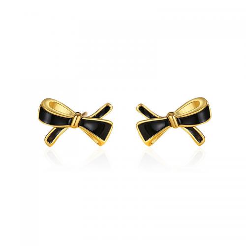 925 Sterling Silver Stud Earrings Bowknot plated for woman & epoxy gel 10.10mm Sold By Pair