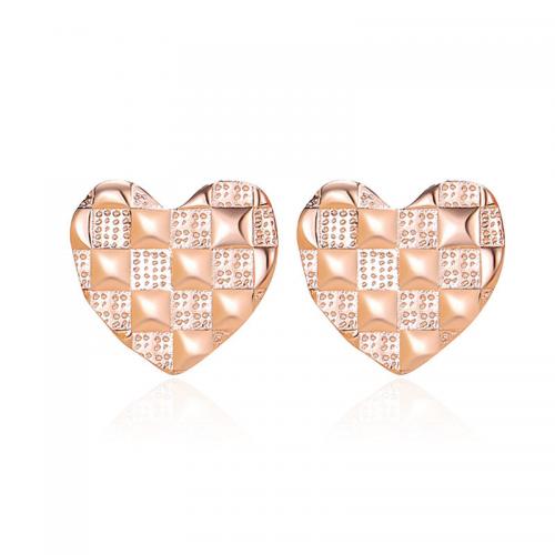 925 Sterling Silver Stud Earrings Heart plated for woman 11.90mm Sold By Pair