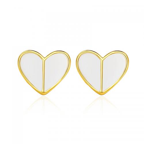 925 Sterling Silver Stud Earrings Heart plated for woman & epoxy gel Sold By Pair