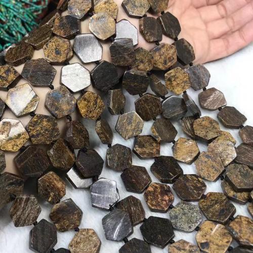 Bronzite Stone Beads, Hexagon, poleret, naturlige & du kan DIY, 15mm, Solgt Per Ca. 38-40 cm Strand