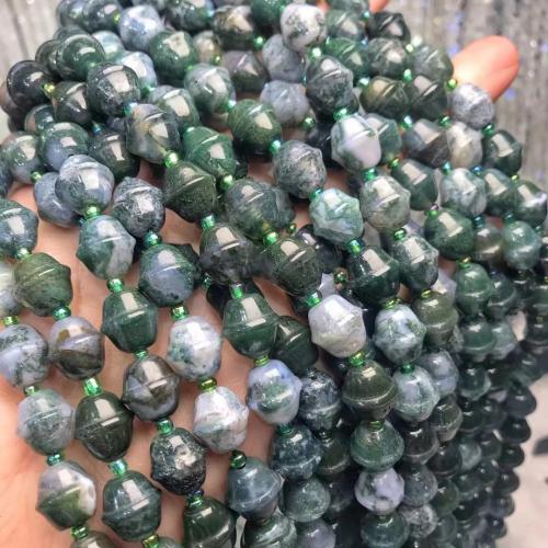 Natürliche Moos Achat Perlen, Glocke, poliert, DIY, grasgrün, 10x11mm, verkauft per ca. 38-40 cm Strang