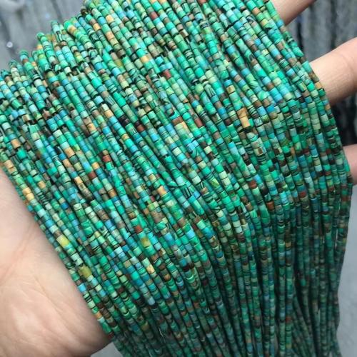 Turkos pärlor, Kolonn, polerad, DIY, ärtgrön, beads size 2x2mm, Såld Per Ca 38-40 cm Strand