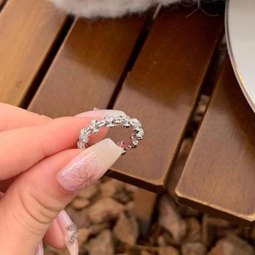 Zinc Alloy Cuff Finger Ring silver color plated micro pave cubic zirconia & for woman US Ring Sold By PC