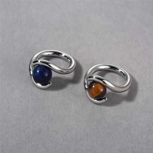 Messing ringen, met Lapis Lazuli & Tiger Eye, 18K vergulde, mode sieraden & voor vrouw, nikkel, lood en cadmium vrij, Maat:7, Verkocht door PC