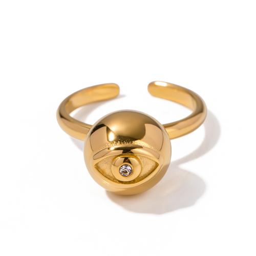 Strass roestvrij staal vinger ring, 304 roestvrij staal, 18K verguld, mode sieraden & voor vrouw & met strass, gouden, inner diameter 17.7mm, Verkocht door PC