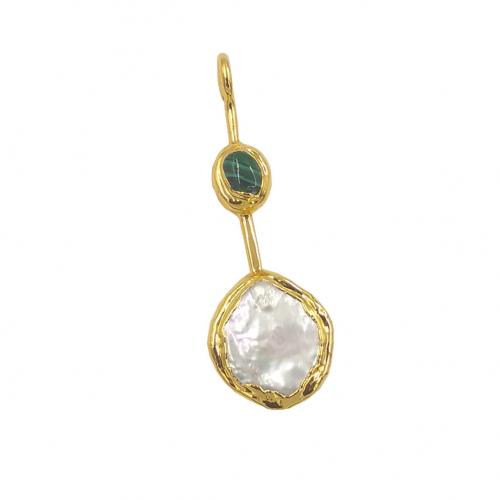 Brass Jewelry Pendants with pearl & Malachite gold color plated DIY nickel lead & cadmium free mm mm Sold By PC