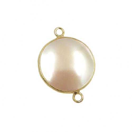 Mässing smycken Connector, med Shell, guldfärg pläterade, DIY & 1/1 slinga, vit, nickel, bly och kadmium gratis, pendant about:18-20mm, Säljs av PC