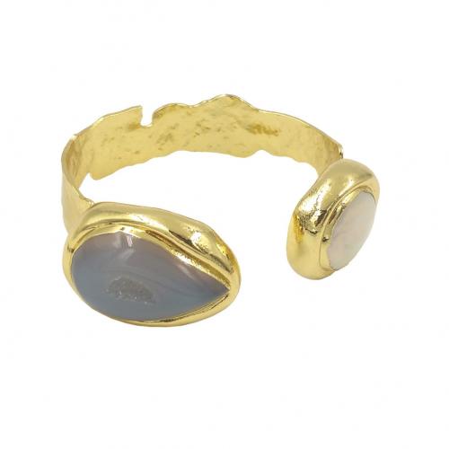 Bracelets en laiton, avec perle & Agate, Placage de couleur d'or, Réglable & bijoux de mode & pour femme, protéger l'environnement, sans nickel, plomb et cadmium, Diamètre intérieur:Environ 57mm, Vendu par PC