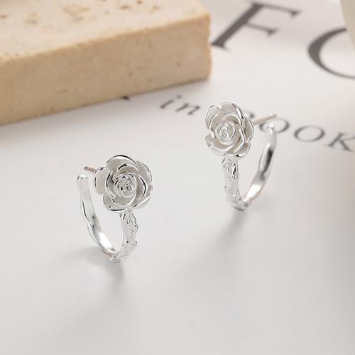 925 Sterling Silver Stud Earrings petals plated for woman silver color Sold By Pair