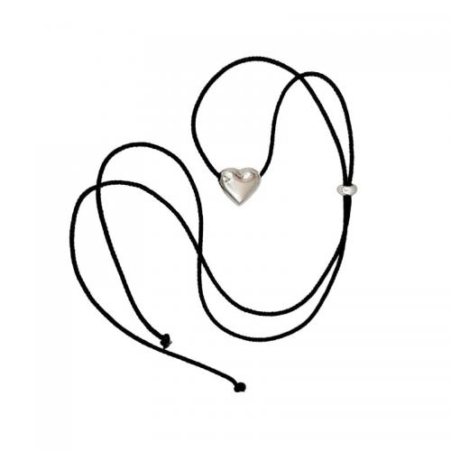 925 Sterling Silver Necklaces with Wax Cord Heart polished for woman Length Approx 80 cm Sold By PC